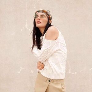 Zara Ecru white cut out knit sweater